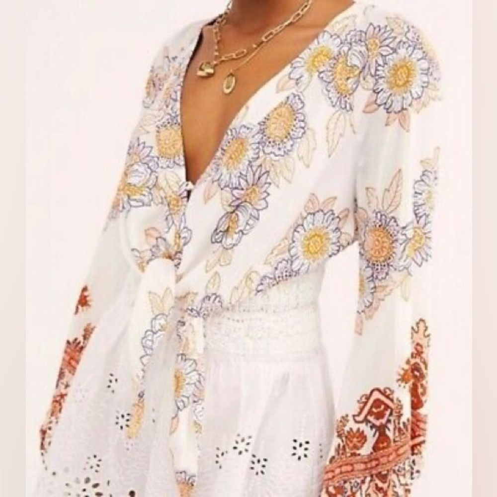 Free People! Run Free Tunic Top In Ivory Tea Combo NWOT! - Picture 5 of 7